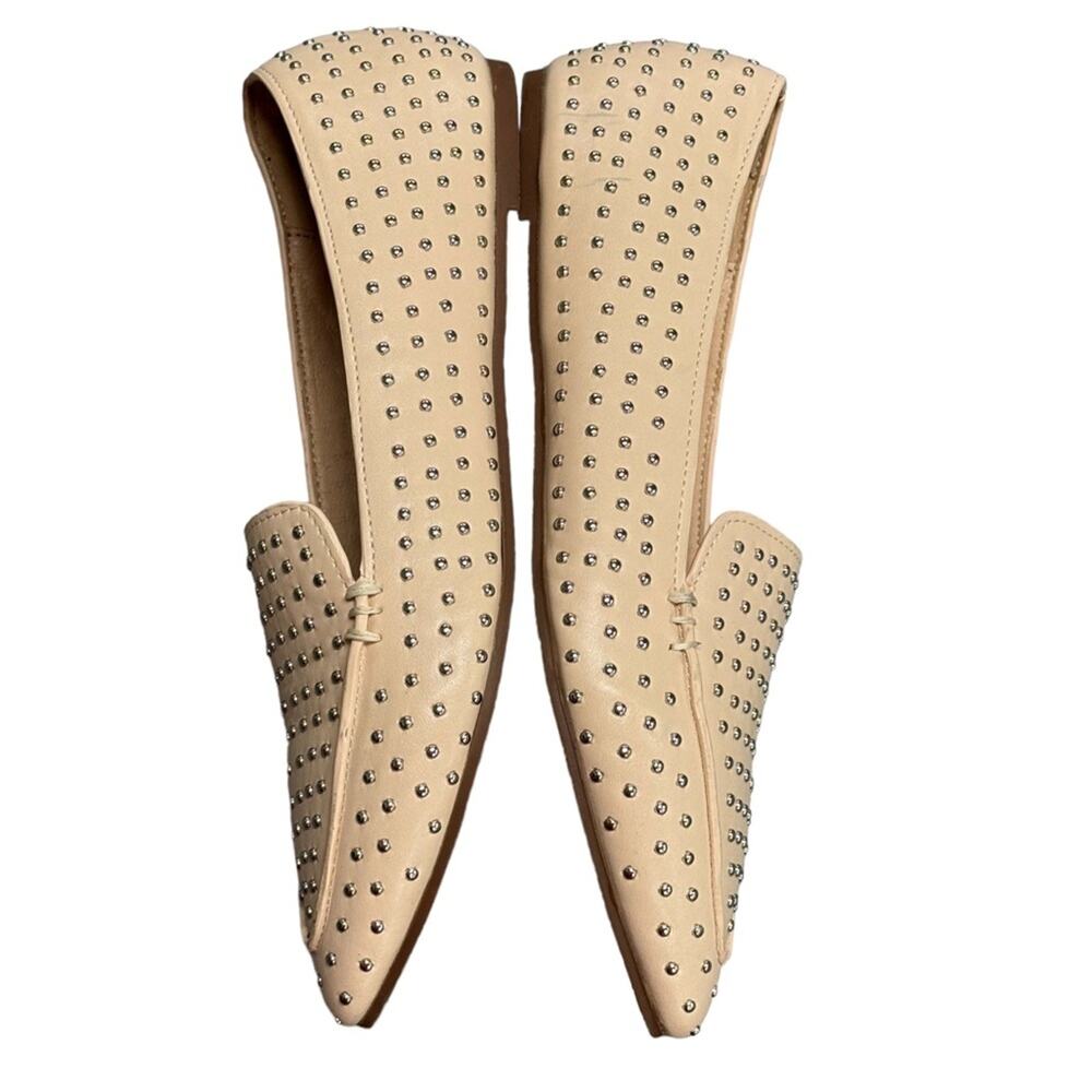 Chase + Chloe Beige Studded Pointed Toe Faux Leather Slip On Flats Size 6 - Picture 9 of 10